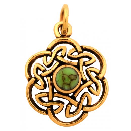 Nuada - Keltischer Knoten Türkis (Kettenanhänger in Bronze)