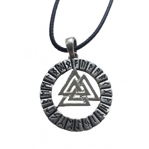 Valknut in the runes circle (Pendant in silver)