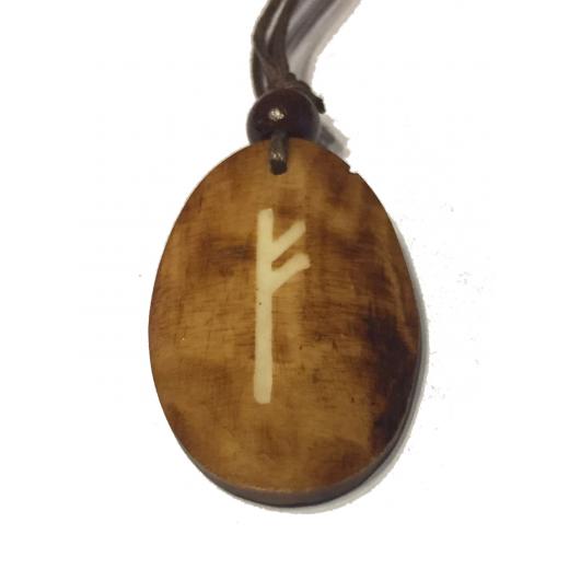 Fehu Rune - Kettenanhänger aus Knochen (braun)