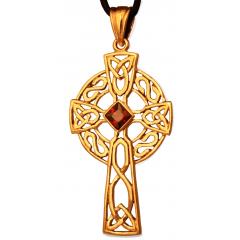 Arcana - Celtic Cross - Red Crystal (Pendant in Bronze)